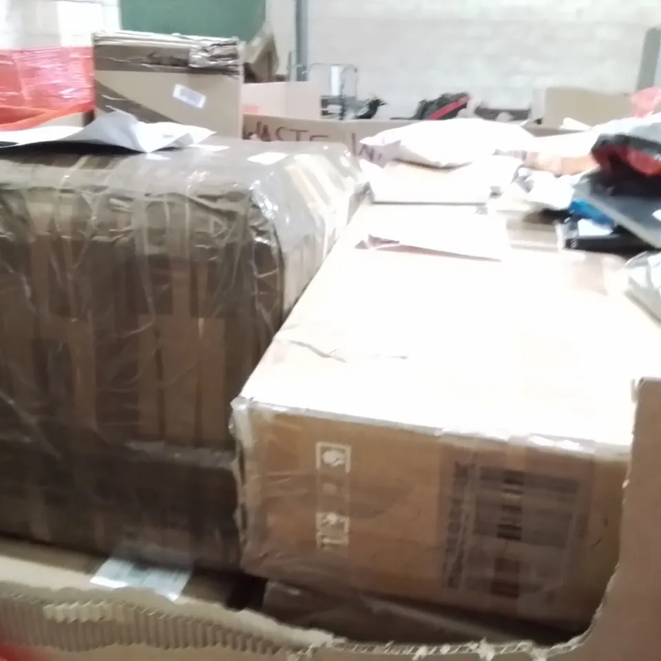 PALLET OF ASSORTED HOUSEHOLD GOODS AND PRODUCTS TO INCLUDE;CAT LITTER BOX,PHONE ACCESSORIES,TV WALL MOUNT