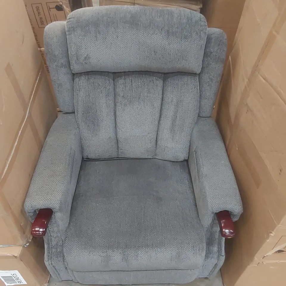 DESIGNER FABRIC UPHOLSTERED ELECTRIC RECLINING ARMCHAIR - MISSING POWER PACK ECT