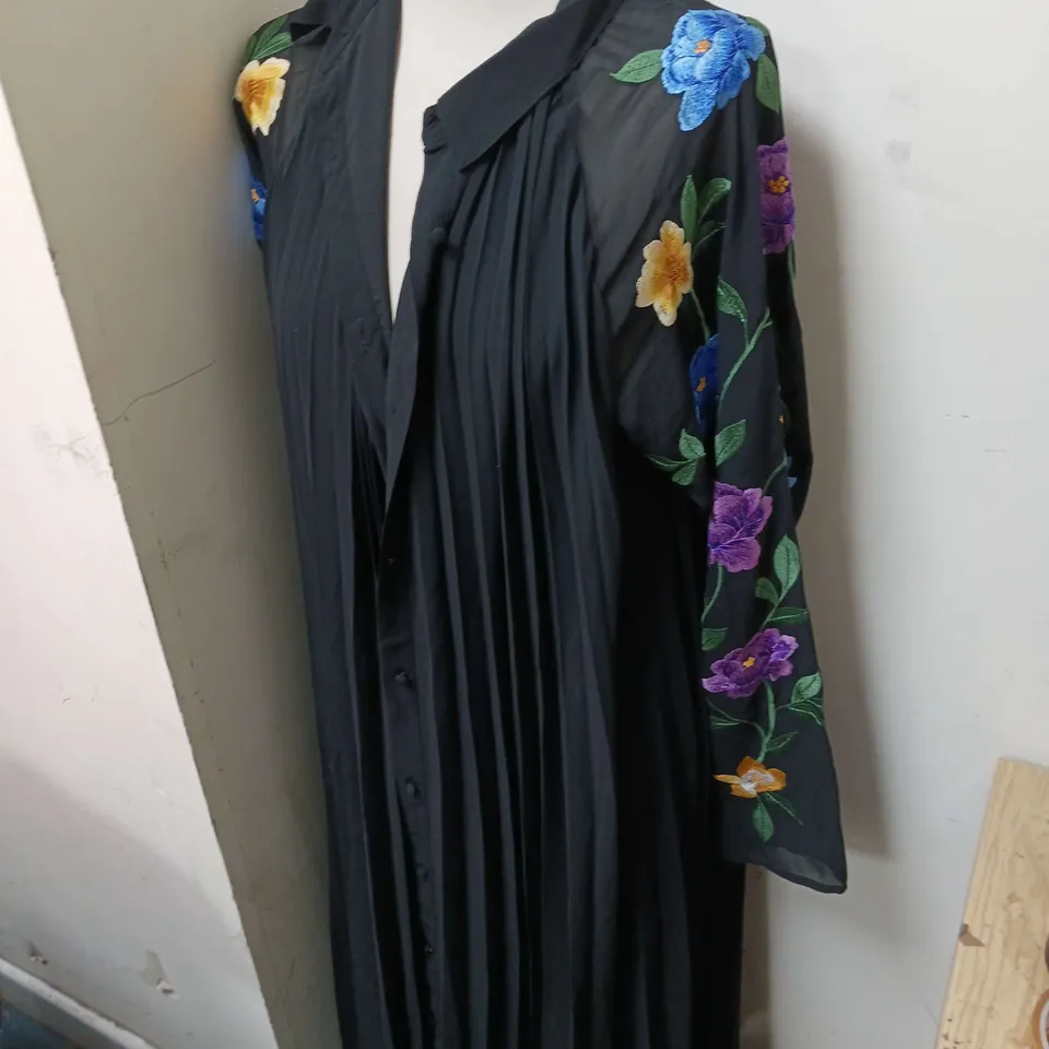 ASOS TALL PLEATED MAXI SHIRT DRESS WITH EMBROIDERED SLEEVES SIZE UK 12