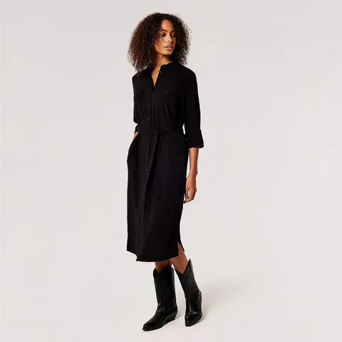 APRICOT UTILITY CASA MIDI LONG SLEEVE SHIRT DRESS