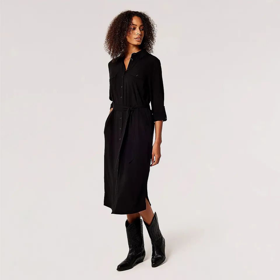 APRICOT UTILITY CASA MIDI LONG SLEEVE SHIRT DRESS