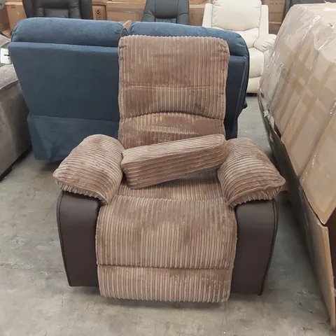 DESIGNER BROWN FABRIC AND FAUX LEATHER POWER RECLINER CHAIR