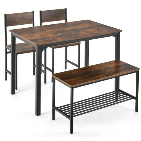 BOXED COSTWAY DINING TABLE SET FOR 4 WITH STORAGE RACKS AND METAL FRAME - COFFEE