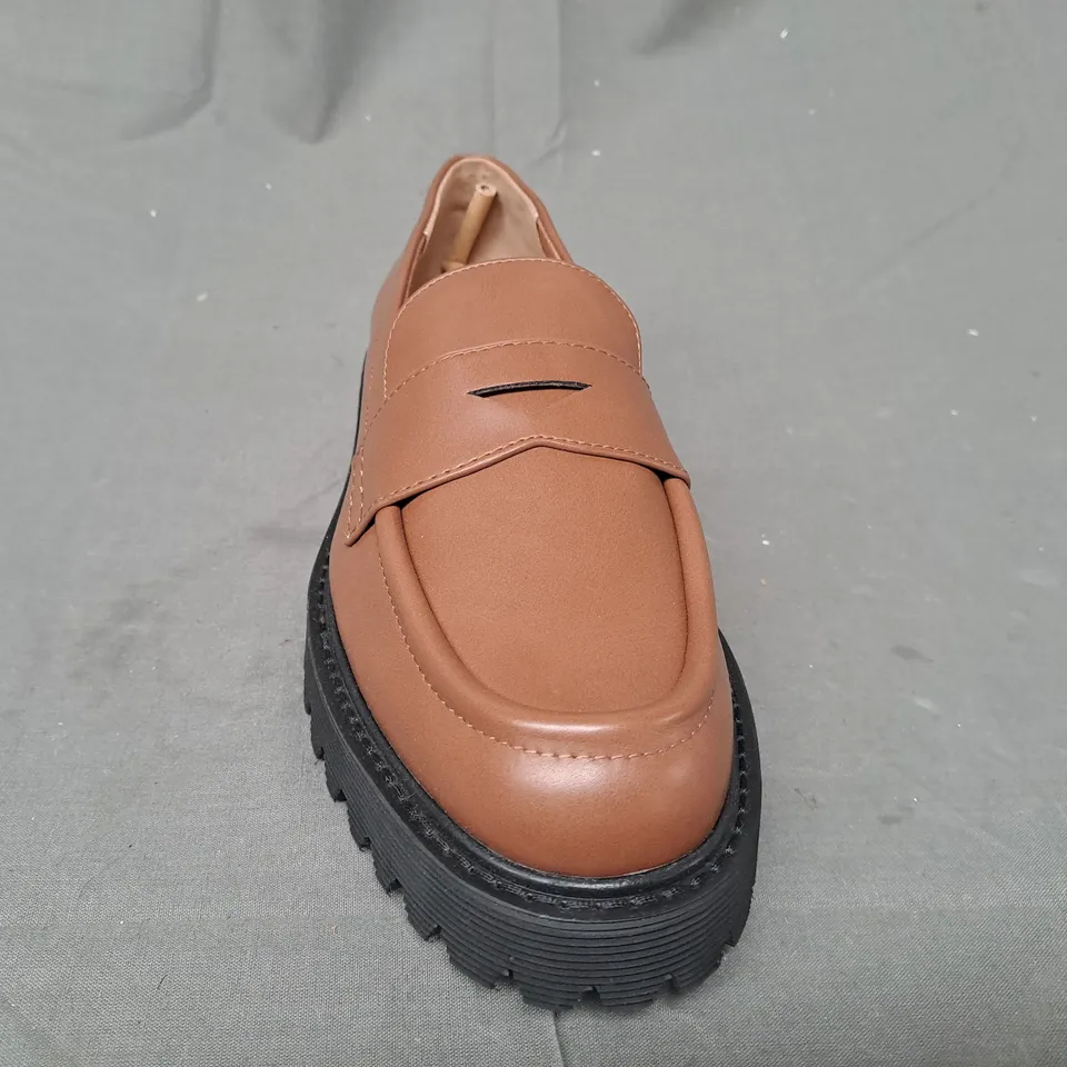 BOXED PAIR OF CHARLES & KEITH LOAFERS IN BROWN EU SIZE 38