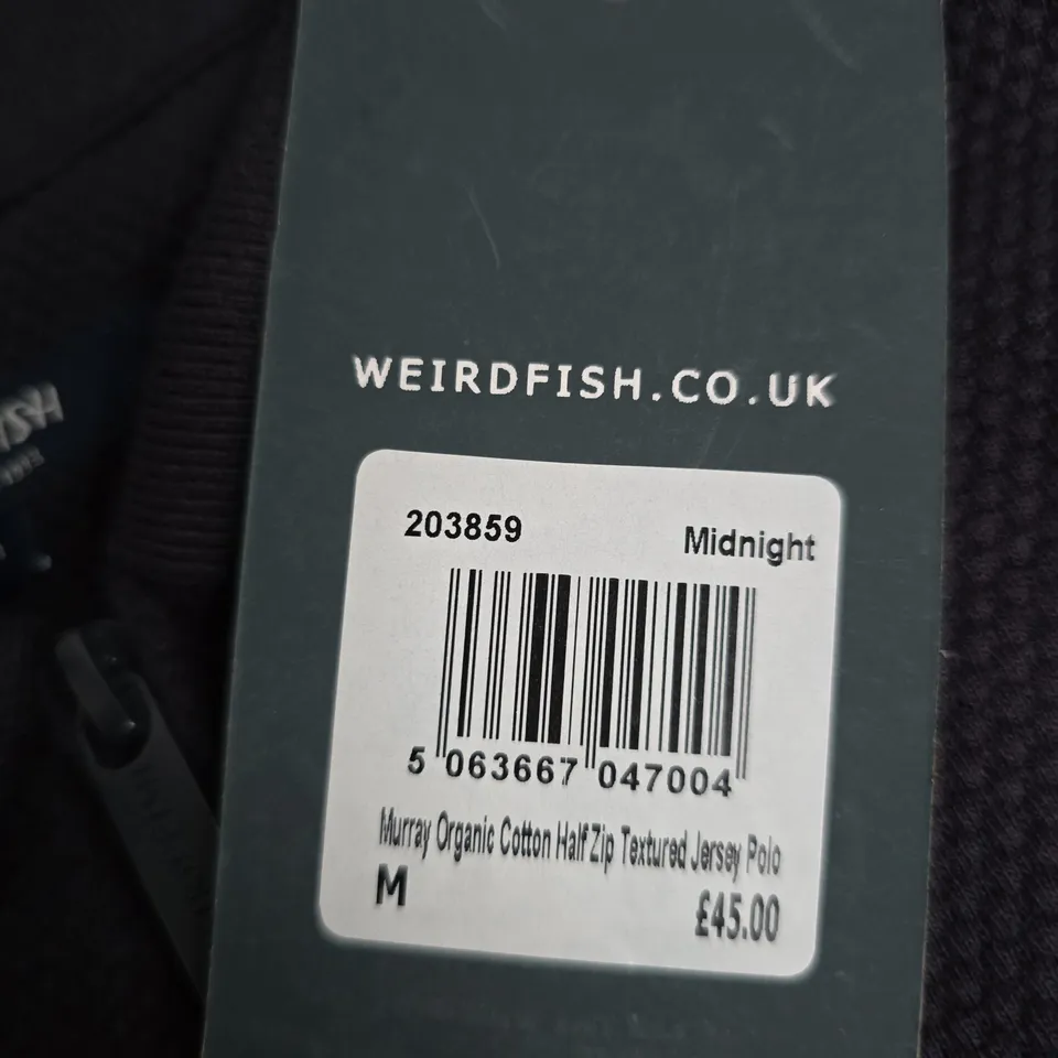 WEIRD FISH MURRAY ORGANIC COTTON HALF ZIP TEXTURED JERSEY POLO – MIDNIGHT, UK M