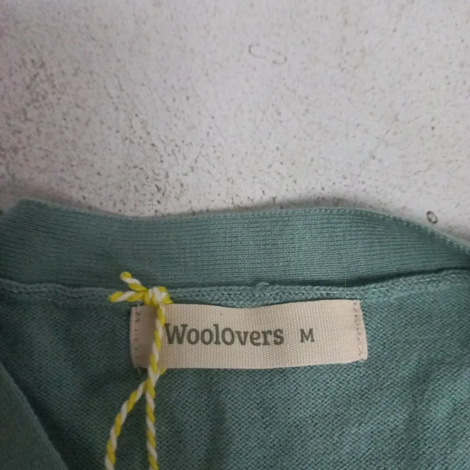 WOOLOVERS COTTON & CASHMERE LONG V-NECK CARDIGAN – SAGE, UK SIZE M