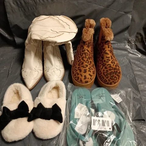 BOX OF APPROXIMATELY 12 PAIRS OF ASSORTED SHOES AND FOOTWEAR ITEMS IN VARIOUS COLOURS, STYLES AND SIZES