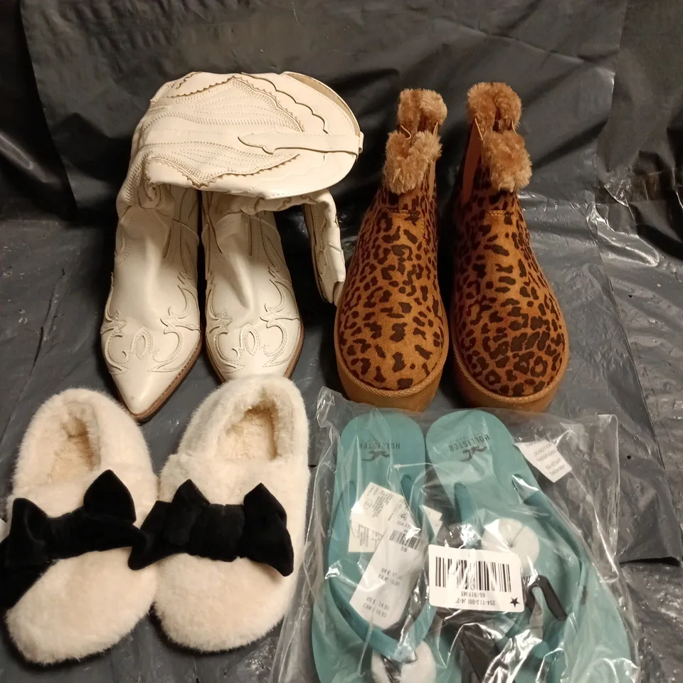 BOX OF APPROXIMATELY 12 PAIRS OF ASSORTED SHOES AND FOOTWEAR ITEMS IN VARIOUS COLOURS, STYLES AND SIZES