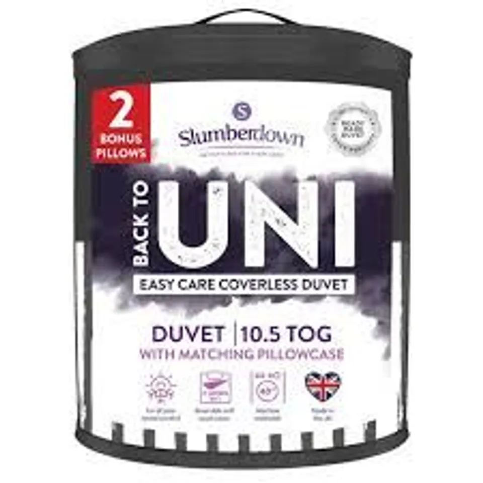 BACK TO UNI GREY PRINTED STRIPE 10.5 TOG DUVET, 2 MEDIUM PILLOWS