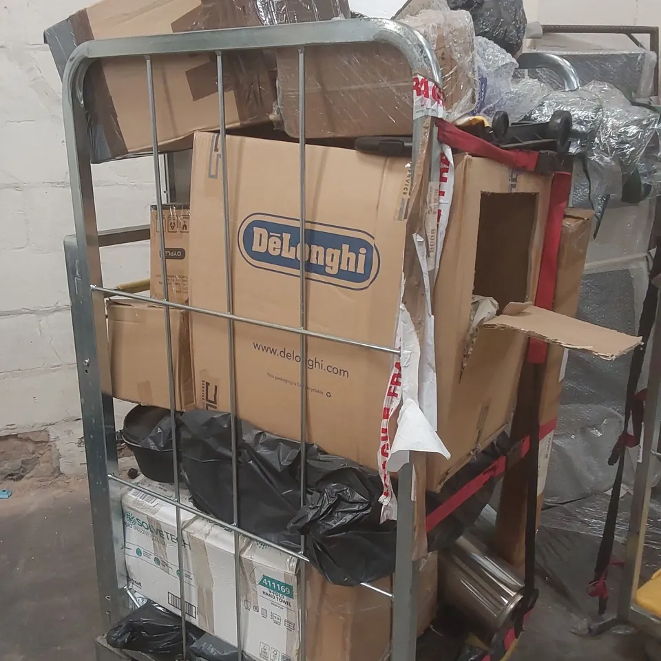 CAGE CONTAINING A LARGE QUANTITY OF ASSORTED ITEMS INCLUDING: WEIGHTS, BIRD BATH ECT // CAGE NOT INCLUDED