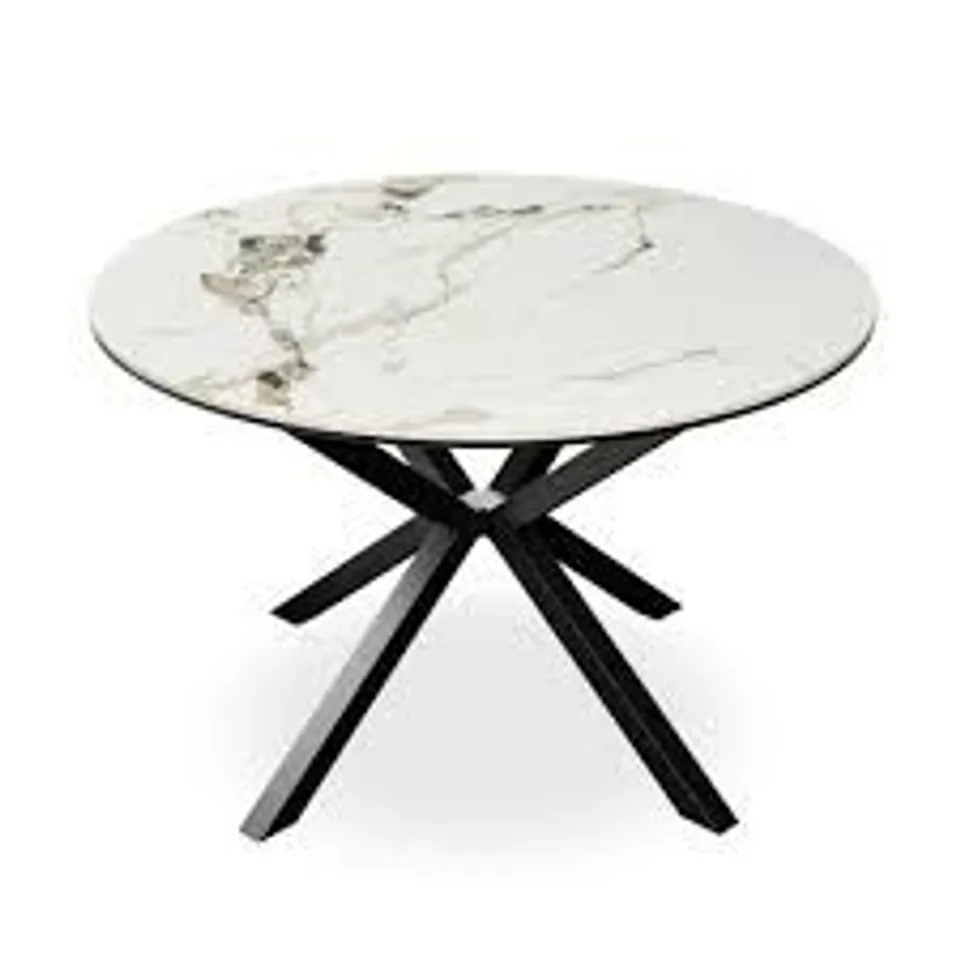 BOXED CALNE ROUND DINING TABLE - CALCATTA GOLD SINTERED STONE TOP WITH BLACK BASE (2 BOXES)