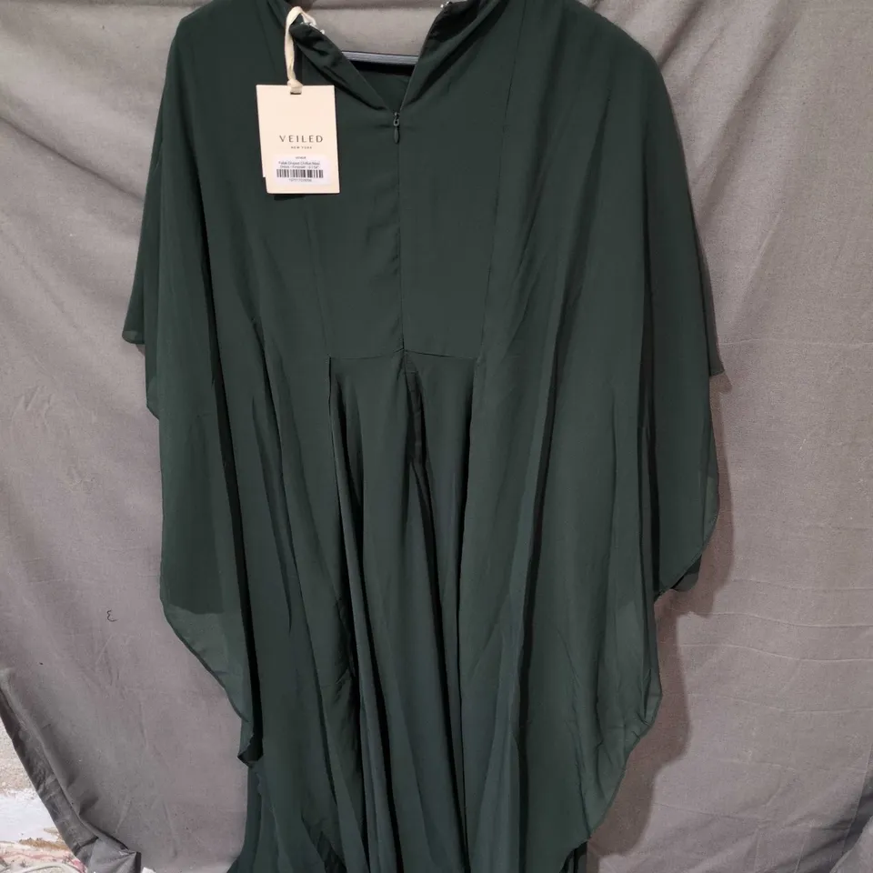 VEILED NEW YORK FALAK DRAPED CHIFFON MAXI DRESS – EMERALD, SIZE S / 54