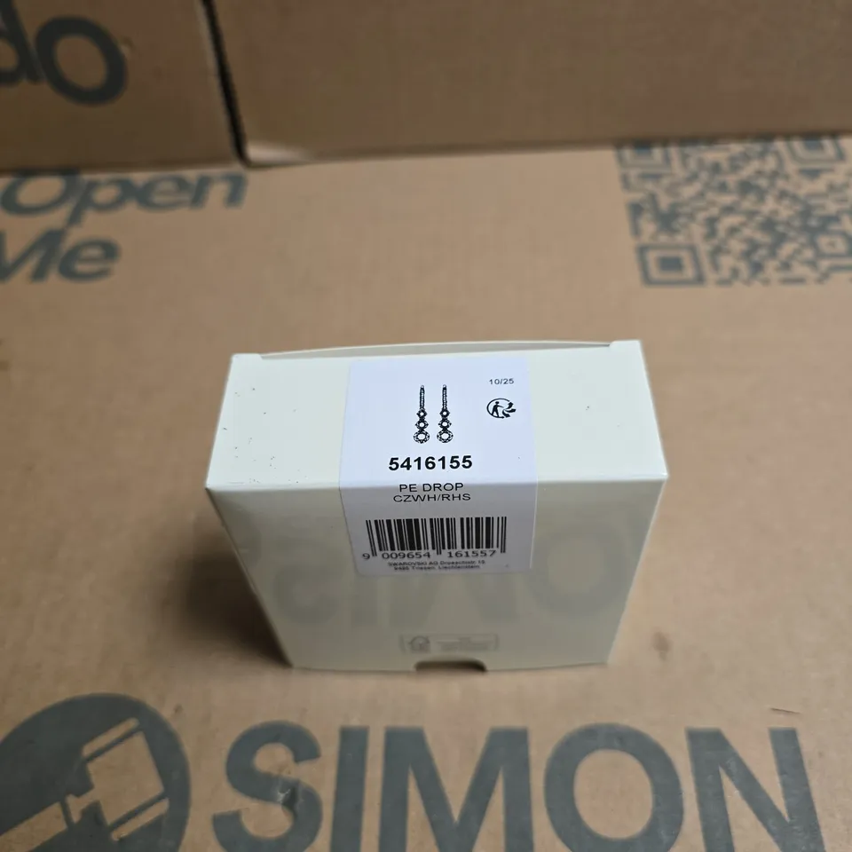 SWAROVSKI SILVER-TONE DROP EARRINGS WITH CUBIC ZIRCONIA STONES – PAIR