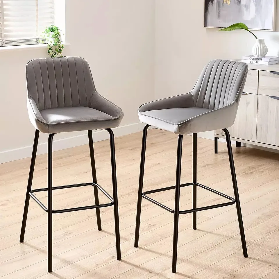 BOXED MARLOW PAIR OF VELVET BAR STOOLS - GREY (1 BOX) RRP £179