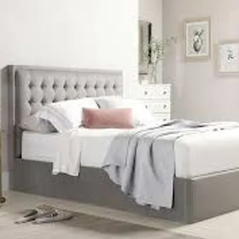 BOXED LEXINGTON GREY VELVET QUEEN SIZE BED (4 BOXES)