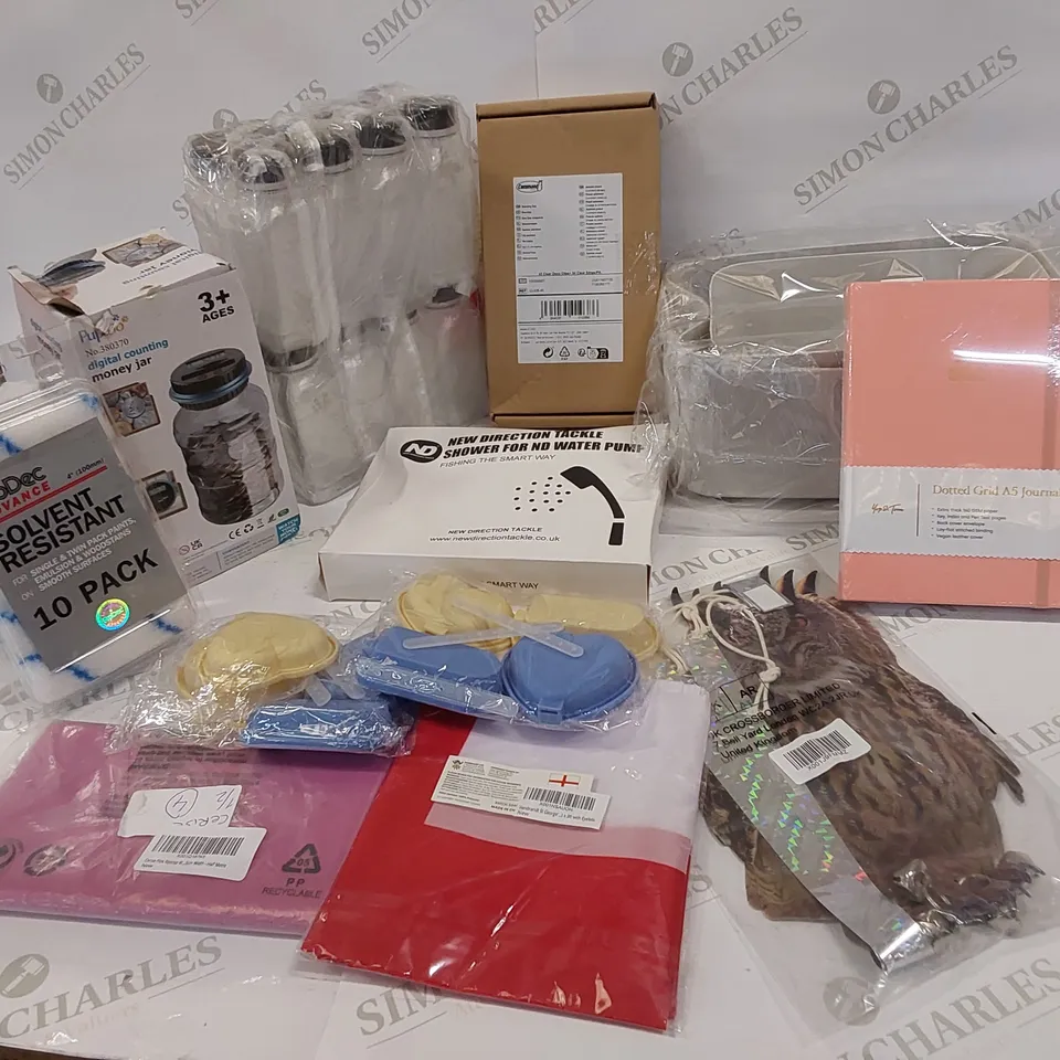 12 BRAND NEW ITEMS TO INCLUDE: DOTTED GRID A5 JOURNAL,SHOWER HEAD, MONEY JAR, ST GEORGES FLAG