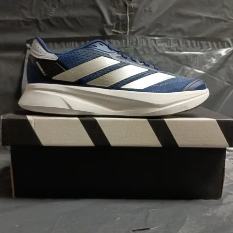BOXED PAIR OF ADIDAS DURAMO SL2 TRAINERS IN BLUE/SILVER SIZE UK 7