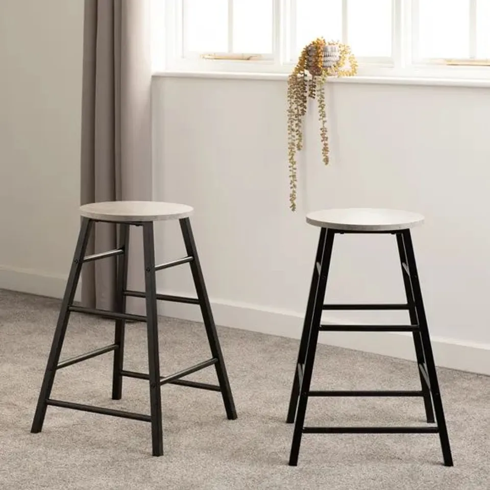 BOXED ATHENS BAR STOOL , PAIR - IN CONCRETE 