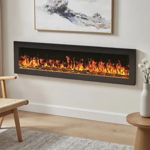 BOXED WALL MOUNTED ELECTRIC FIREPLACE WITH REMOTE BLACK