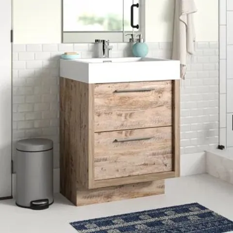 BOXED WALKER 600mm SINGLE BATHROOM VANITY WITH INTEGRATED RESIN BASE (2 BOXES)
