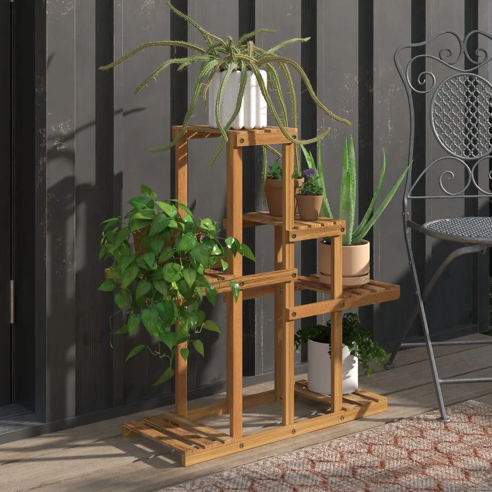 BOXED BEEKER FREE FORM MULTI-TIERED RUBBERWOOD PLANT STAND (2 BOXES)