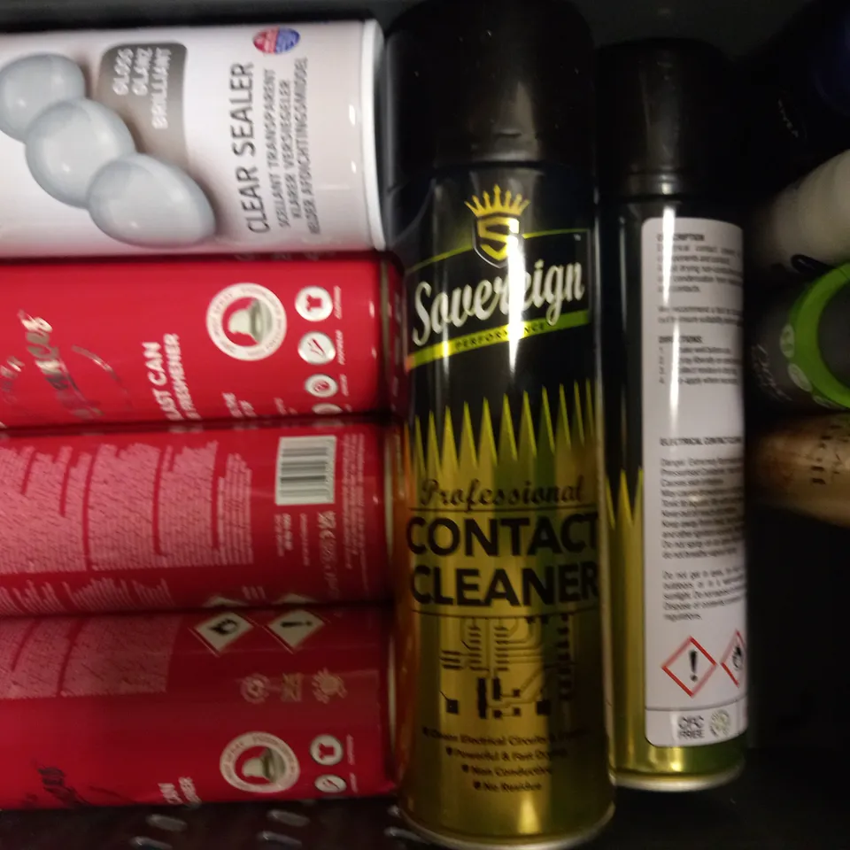 LOT OF APPROXIMATELY 15 ASSORTED AEROSOLS, TO INCLUDE ELECTRICAL CLEANER, HAIR CARE, SEALER, ETC - COLLECTION ONLY