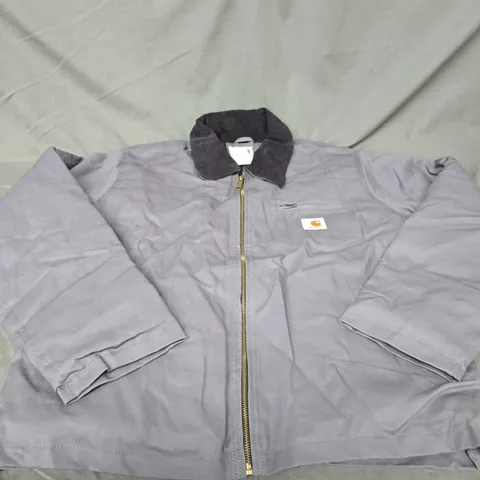 CARHARTT GREY WORK JACKET β ZIP FRONT, CHEST LOGO PATCH