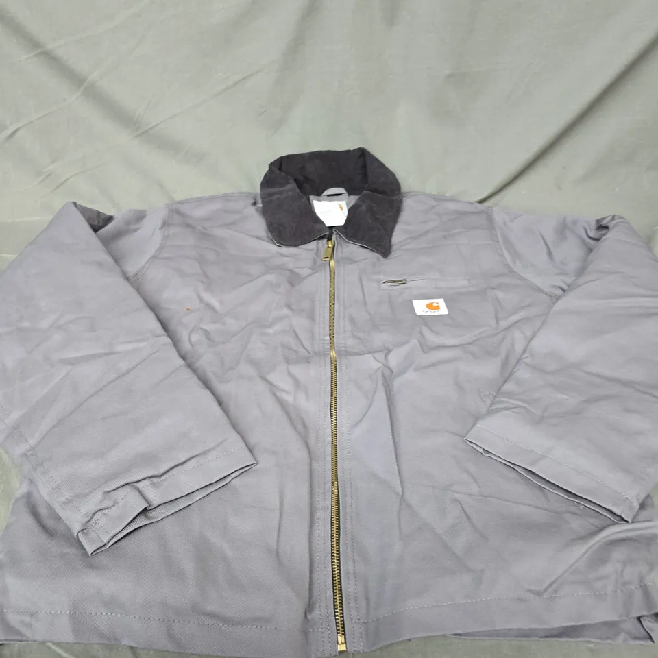 CARHARTT GREY WORK JACKET – ZIP FRONT, CHEST LOGO PATCH