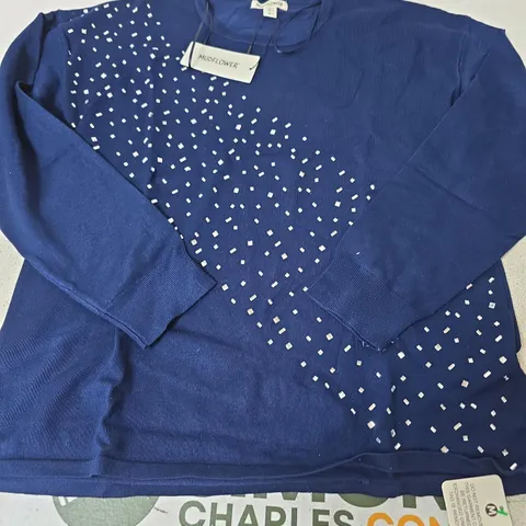 MUDFLOWER GEM DETAIL CREW NECK JUMPER, NAVY - SIZE L