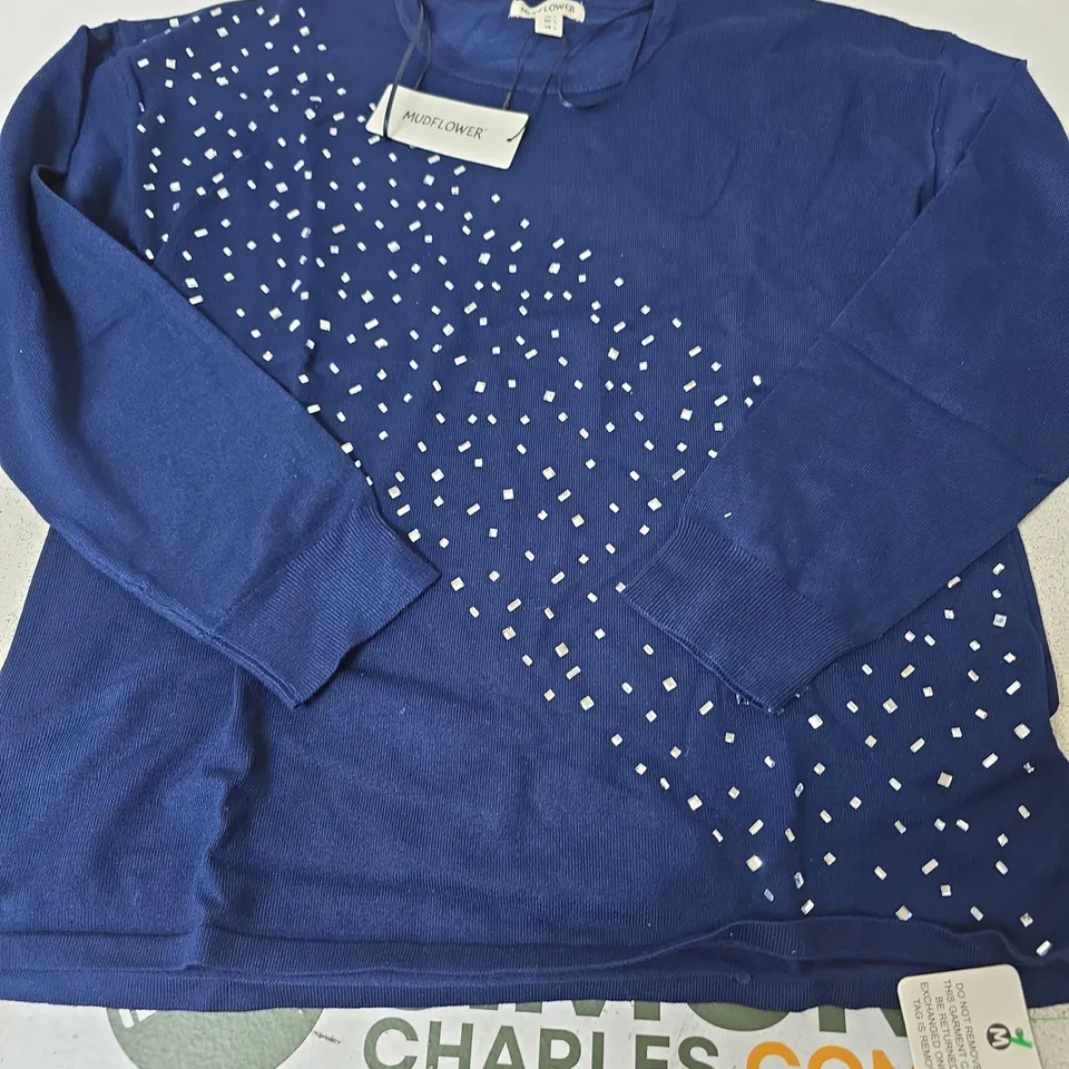 MUDFLOWER GEM DETAIL CREW NECK JUMPER, NAVY - SIZE L