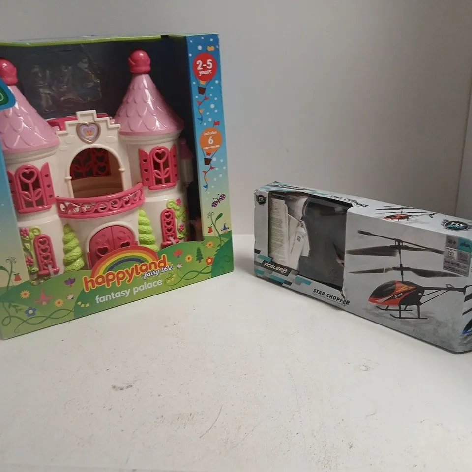 BOX OF APPROXIMATELY 10 ASSORTED TOYS TO INCLUDE: FANTASY PALACE AND STAR CHOPPER 