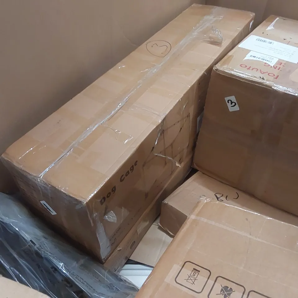 PALLET OF ASSORTED ITEMS INCLUDING: KIDS BICYCLE, CHEST OF DRAWERS, FOLDING DECK CHAIR, AIR COOLER, FOLDING TABLE ECT