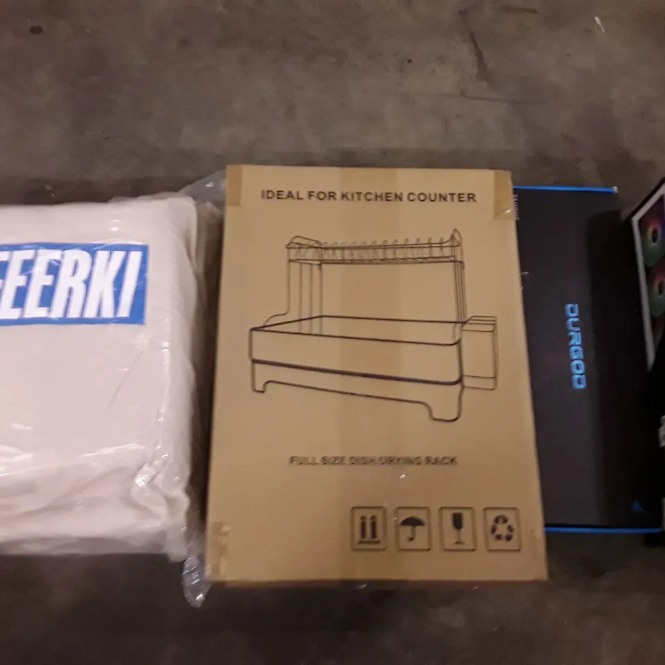 LARGE PALLET OF A SIGNIFICANT QUANTITY OF ASSORTED ITEMS TO INCLUDE LIQUID COOLER , BEDDING , DRYING RACKS , ETC 