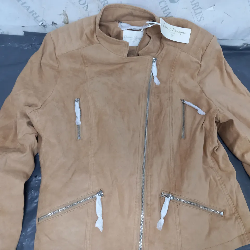 DANNII MINOGUE FAUX BIKER JACKET IN BEIGE SIZE 18