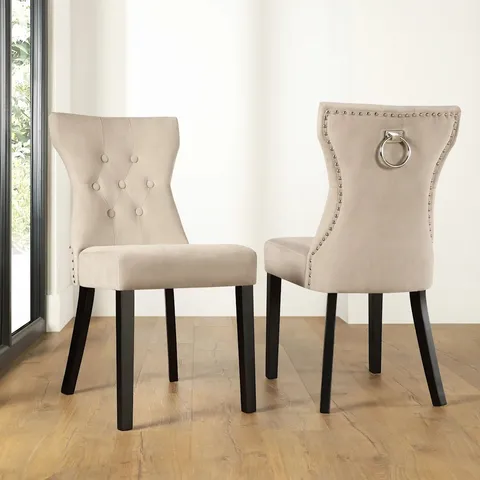 BOXED KENSINGTON DINING CHAIR, CHAMPAGNE CLASSIC VELVET & BLACK SOLID HARDWOOD