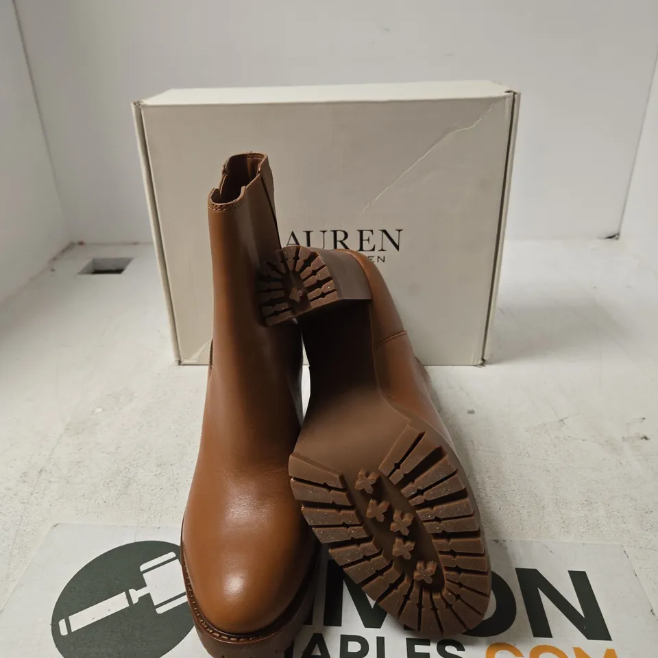LAUREN RALPH LAUREN BROWN LEATHER ANKLE BOOTS – WOMEN'S CHELSEA-STYLE - EUR 40