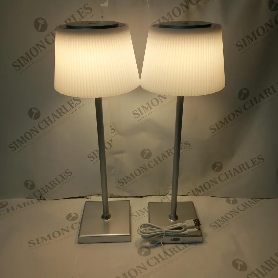 BOXED SFIXX SET OF 2 INDOOR OUTDOOR TOUCH TABLE LIGHTS IN SILVER 