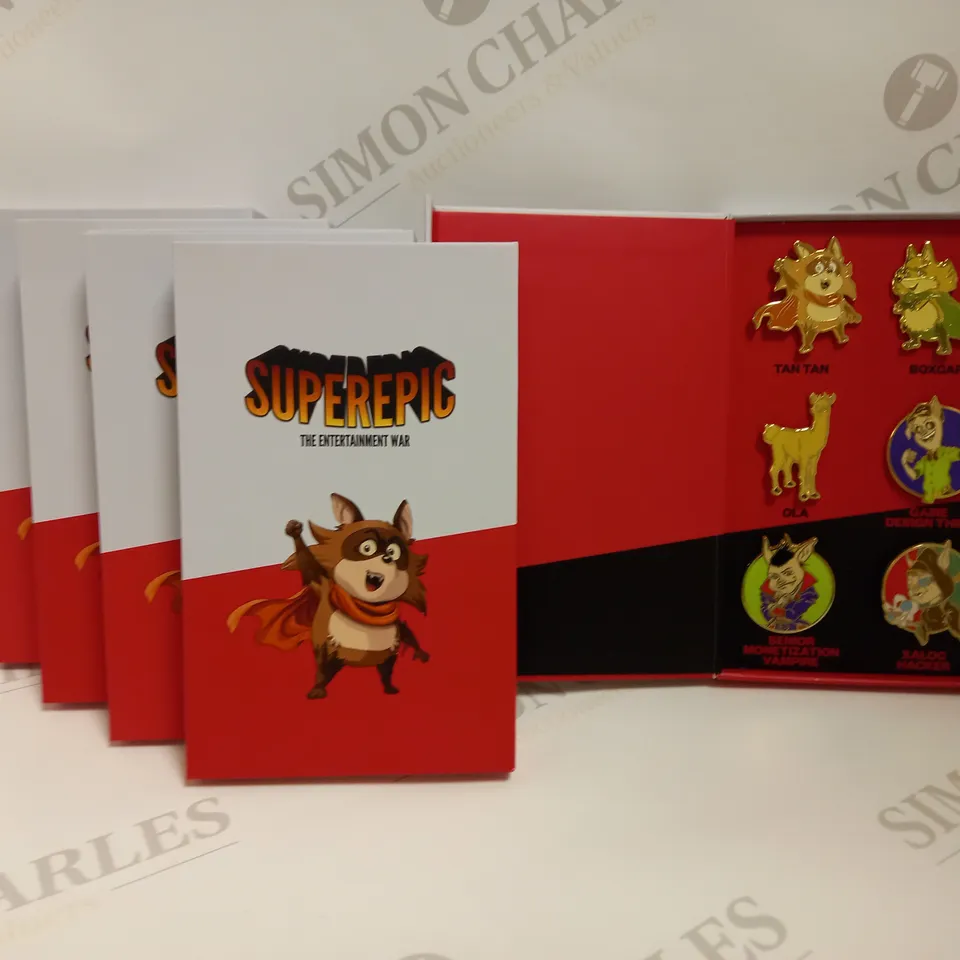 LOT OF 5 BRAND NEW SUPEREPIC THE ENTERTAINMENT WAR PIN ENAMEL BADGE SETS (5 X 6PCS SET)
