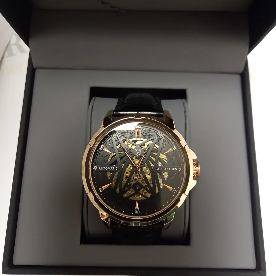 VONLANTHEN PART SKELETON CHRONOGRAPH BLACK LEATHER STRAP WRISTWATCH