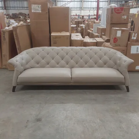 DANETTI LUXE NATURAL GREY LEATHER WITH DARK WOOD 3 SEATER SOFA