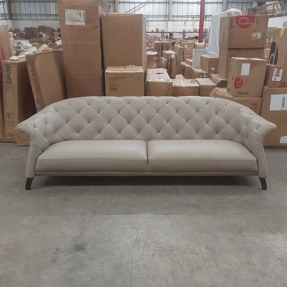 DANETTI LUXE NATURAL GREY LEATHER WITH DARK WOOD 3 SEATER SOFA