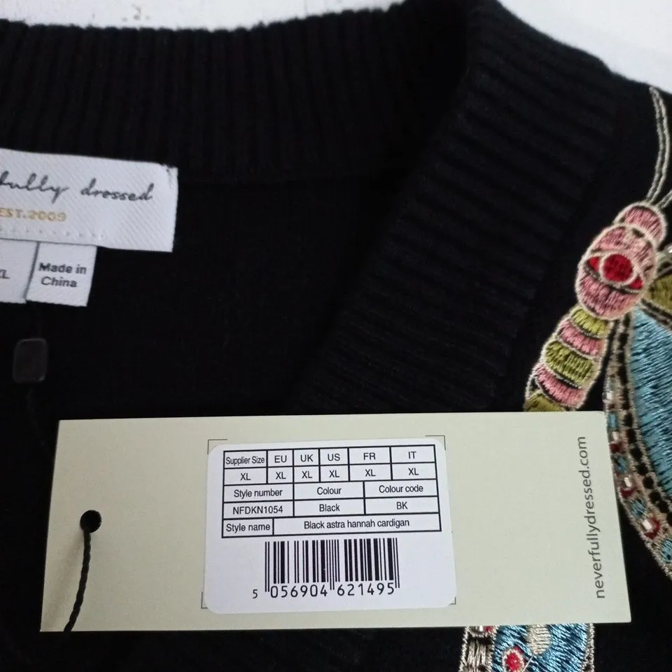 NEVER FULLY DRESSED BLACK EMBROIDERED CARDIGAN – XL (UK SIZE XL)