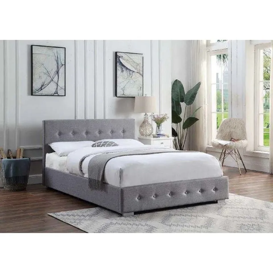 BOXED NELLIE UPHOLSTERED BED FRAME GREY (2 ITEMS)