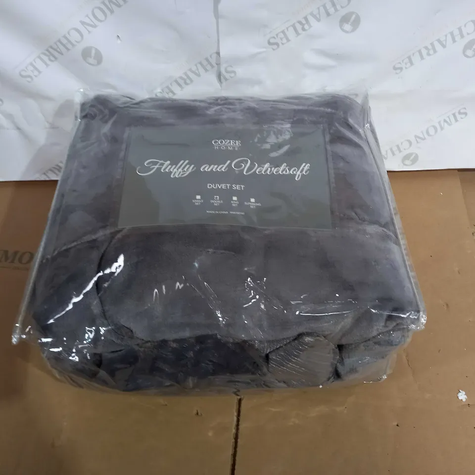 COZEE HOME FLUFFY 3 PIECE DUVET SET CHARCOAL DOUBLE