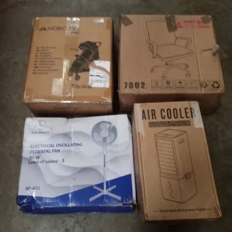 PALLET CONTAINING ASSORTED PRODUCTS INCLUDING BABY STROLLER, OFFICE CHAIR, ELECTRIC OSCILLATING PEDESTAL FAN & AIR COOLER