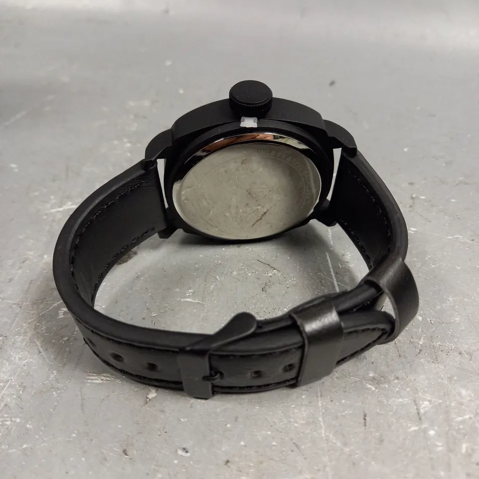 MENS FRANK SCHMIDT WATCH – LARGE BLACK CASE – WHITE PILOT DIAL – BLUE LEATHER STRAP – 3ATM WATER RESISTANT