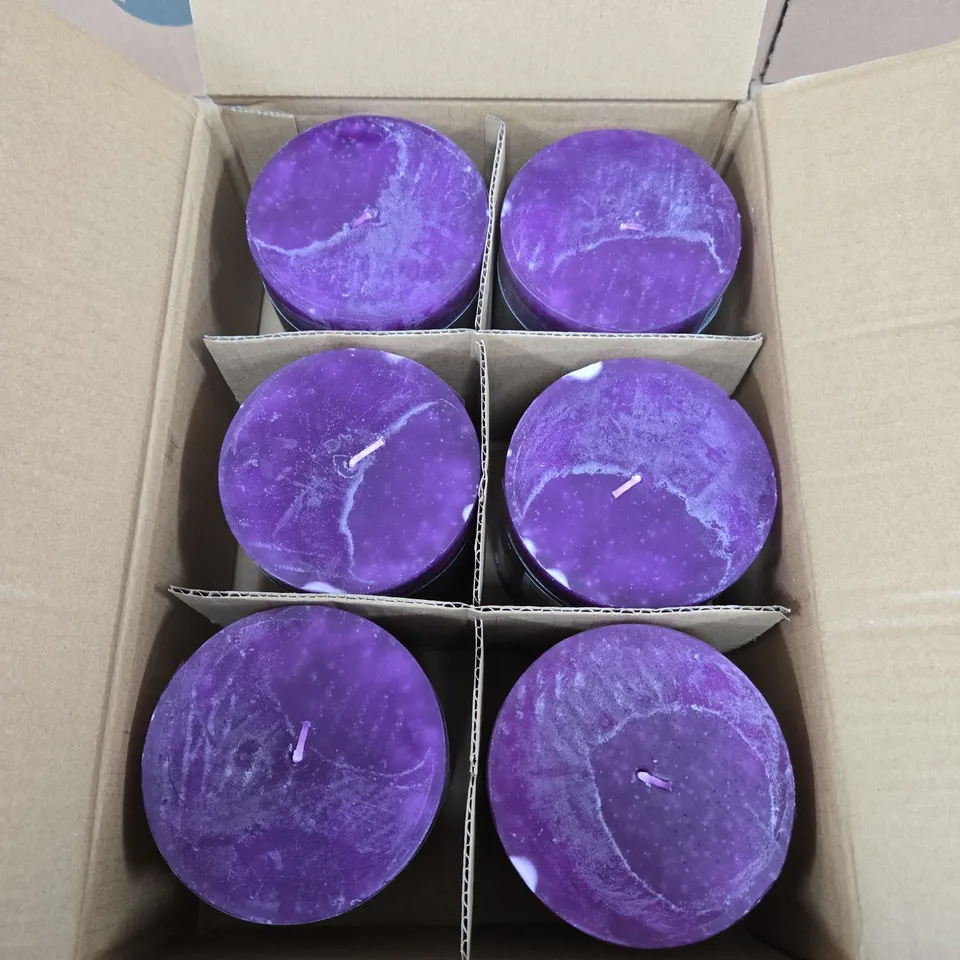 4 X BOXES OF GISELA GRAHAM 70HR BURN CANDLES IN PURPLE - 6 CANDLES PER BOX 