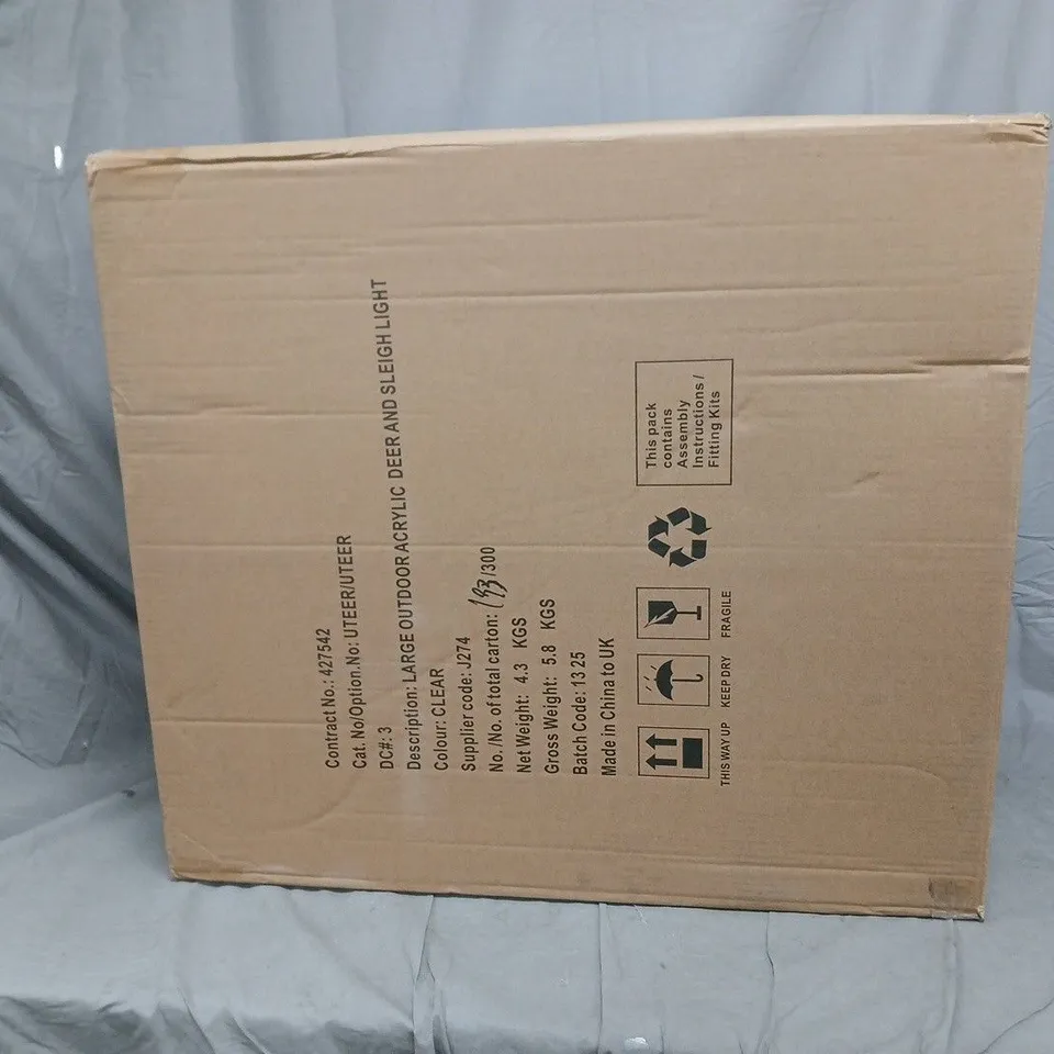 LARGE ACRYLIC REINDEER AND SLEIGH LIGHT UP OUTDOOR CHRISTMAS DECORATION - COLLECTION ONLY RRP £129.99