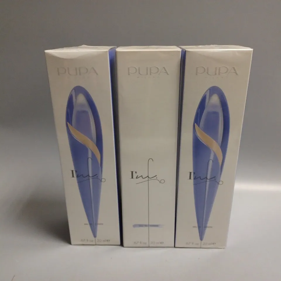 3 BOXED AND SEALED PUPA MILANO - I'M FIO CLOUDY VIOLET EAU DE TOILETTE (20ml)