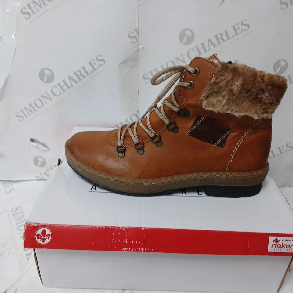 PAIR OF RIEKER LACE UP ANKLE BOOTS - TAN - UK SIZE 6